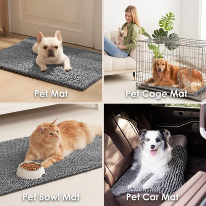 EHEYCIGA Super Absorbent Dog Door Mat for Muddy Paws 30x20 Inch Indoor, Front Doormat Outside Entrance, Quick Dry Chenille Washable Dog Crate Bed, Non-Slip Pet Rug Mud Mat Outdoor Entryway, Grey