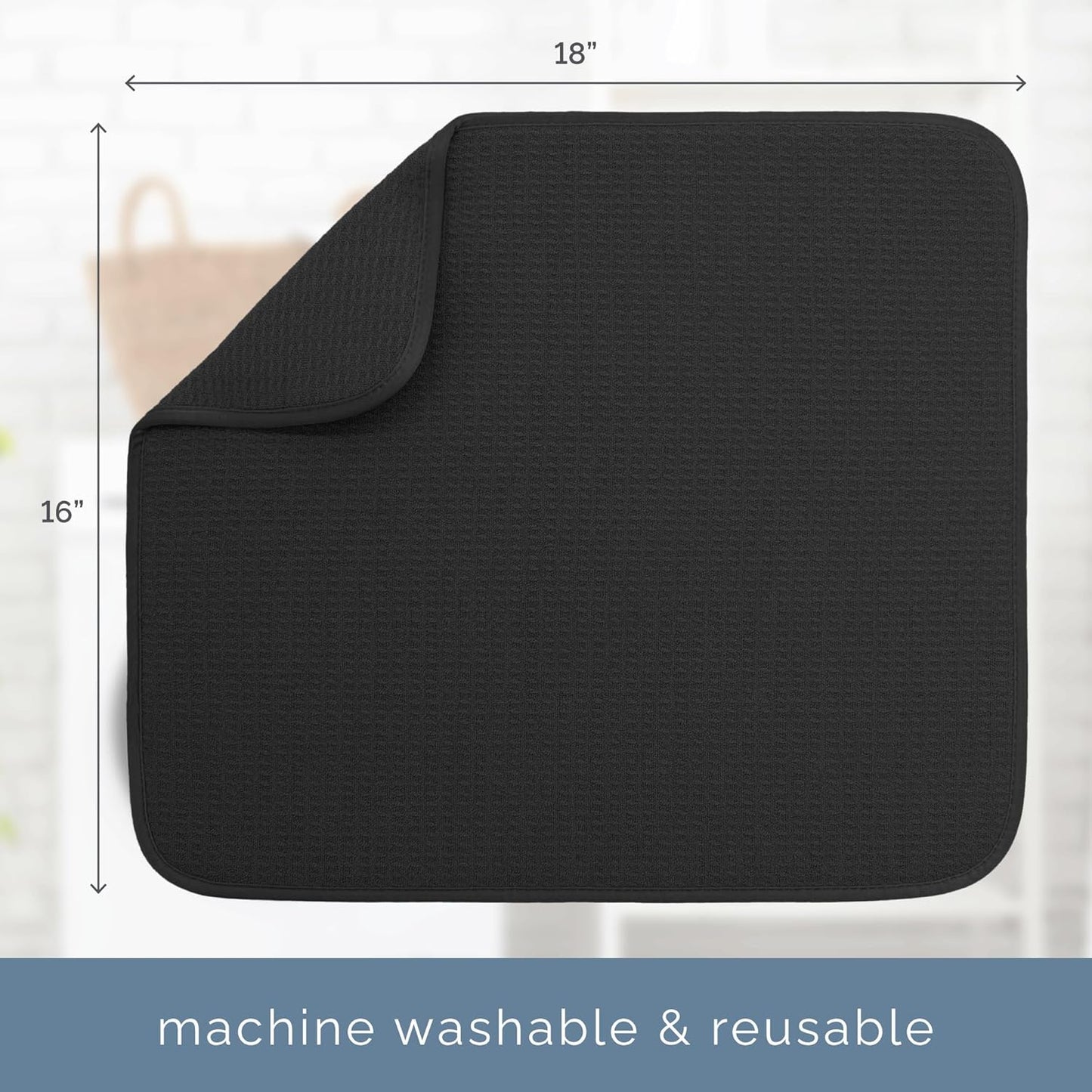 S&T INC. Dish Drying Mat - Absorbent Microfiber Kitchen Counter Pad, 16” x 18”, Large, Black