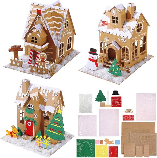 Lineshading Christmas Gingerbread House Kit - 3D Unfinished Cardboard Craft for Holiday Fun