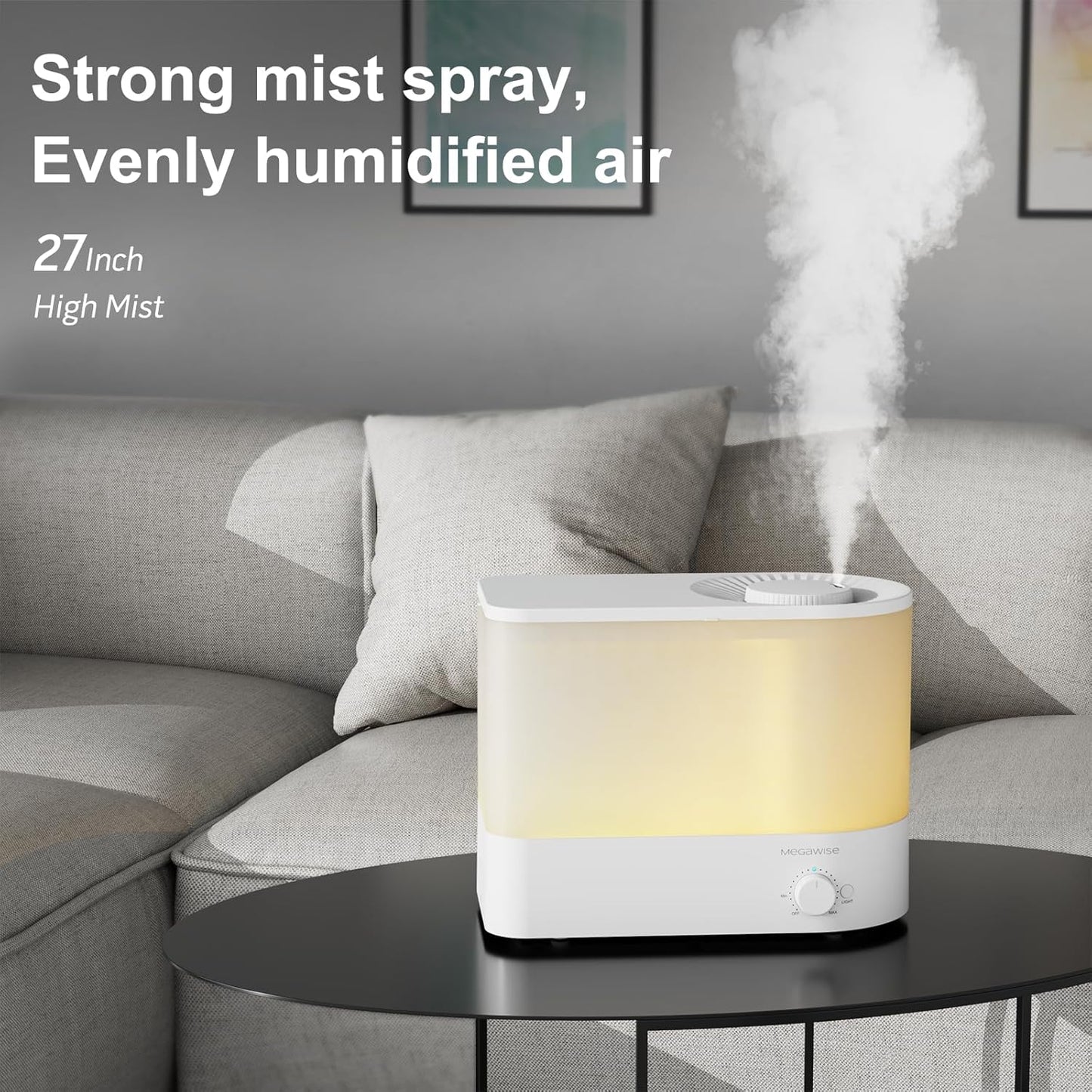 MEGAWISE 2025 Large Capacity Humidifier - 6L Top Fill Design, Ultra Quiet Cool Mist for Bedroom & Nursery (White)