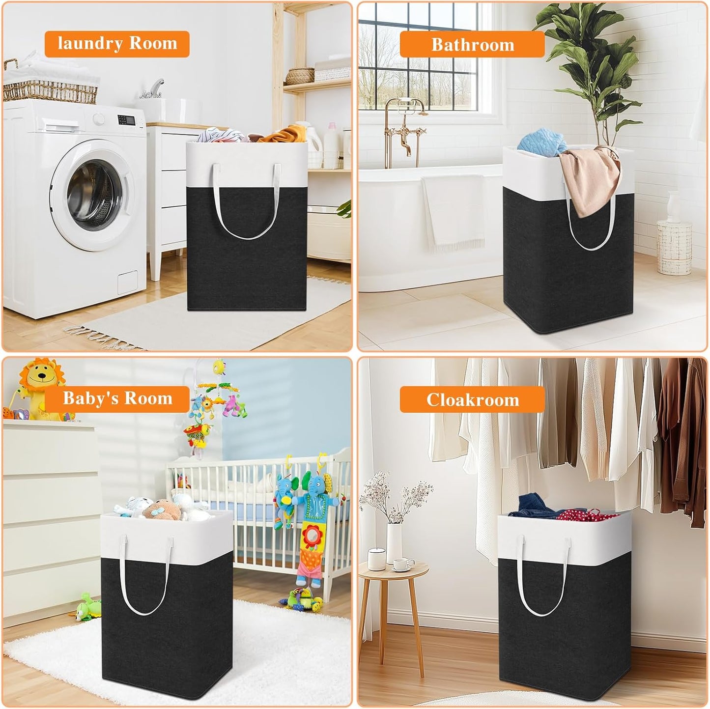 TasticTotes Laundry Basket 3-Pack - Collapsible Waterproof Hamper with Handles | 75L Black for Home or Dorm