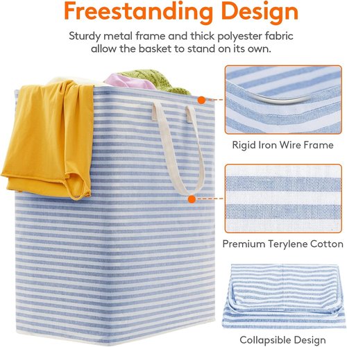 Lifewit Laundry Basket - 100L Collapsible Hamper with Reinforced Handles | Waterproof Design, Blue
