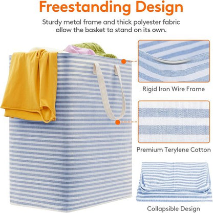 Lifewit Laundry Basket - 100L Collapsible Hamper with Reinforced Handles | Waterproof Design, Blue