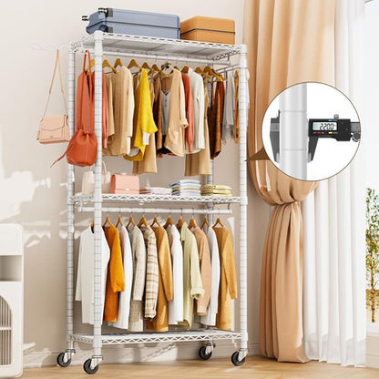 HYSEYY Portable Closet - Heavy Duty Adjustable Garment Rack with 4 Rods & Shelves | 73.6" L x 17.3" W x 76.4" H (White)