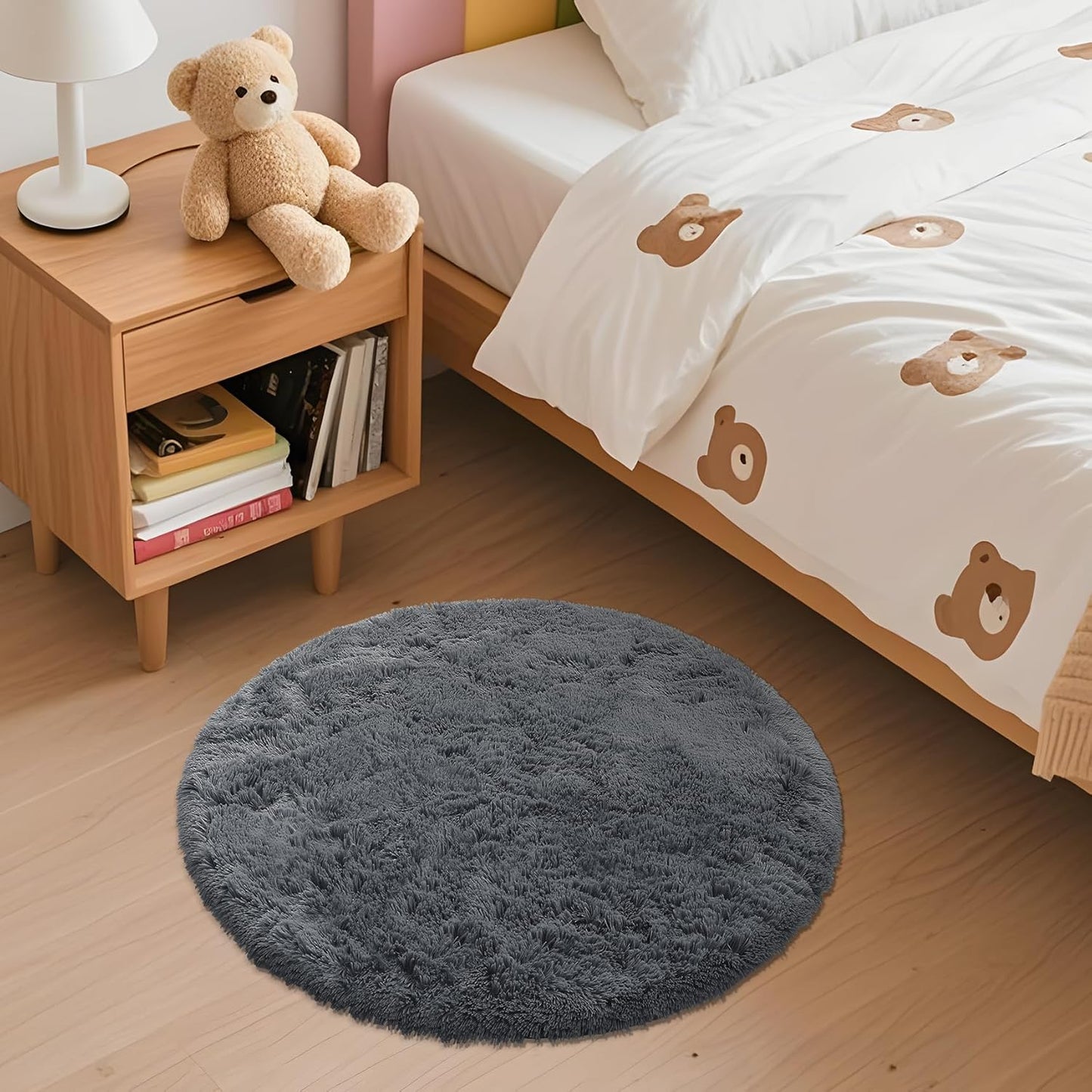 OLANLY Grey Round Area Rug - Soft, Fluffy, Machine Washable 2 ft Circle Carpet for Bedrooms & Nurseries