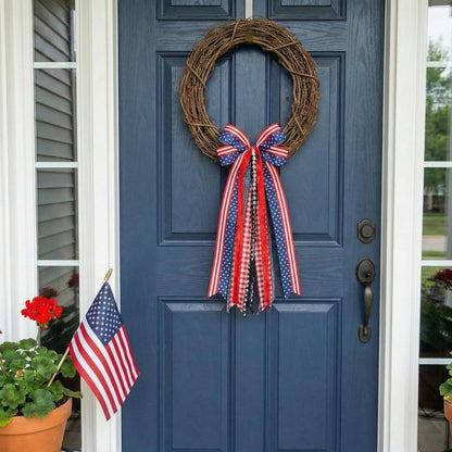 Riceshoot Patriotic 4th of July Wreath - Large Red, White & Blue Bow for Indoor/Outdoor Decor