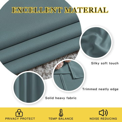 NICETOWN Blackout Curtains & Drapes for Living Room - Energy Saving Thermal Insulated Solid Grommet Sound Reducing Curtains for Bedroom, Greyish Blue, 2 Panels, W52 x L108