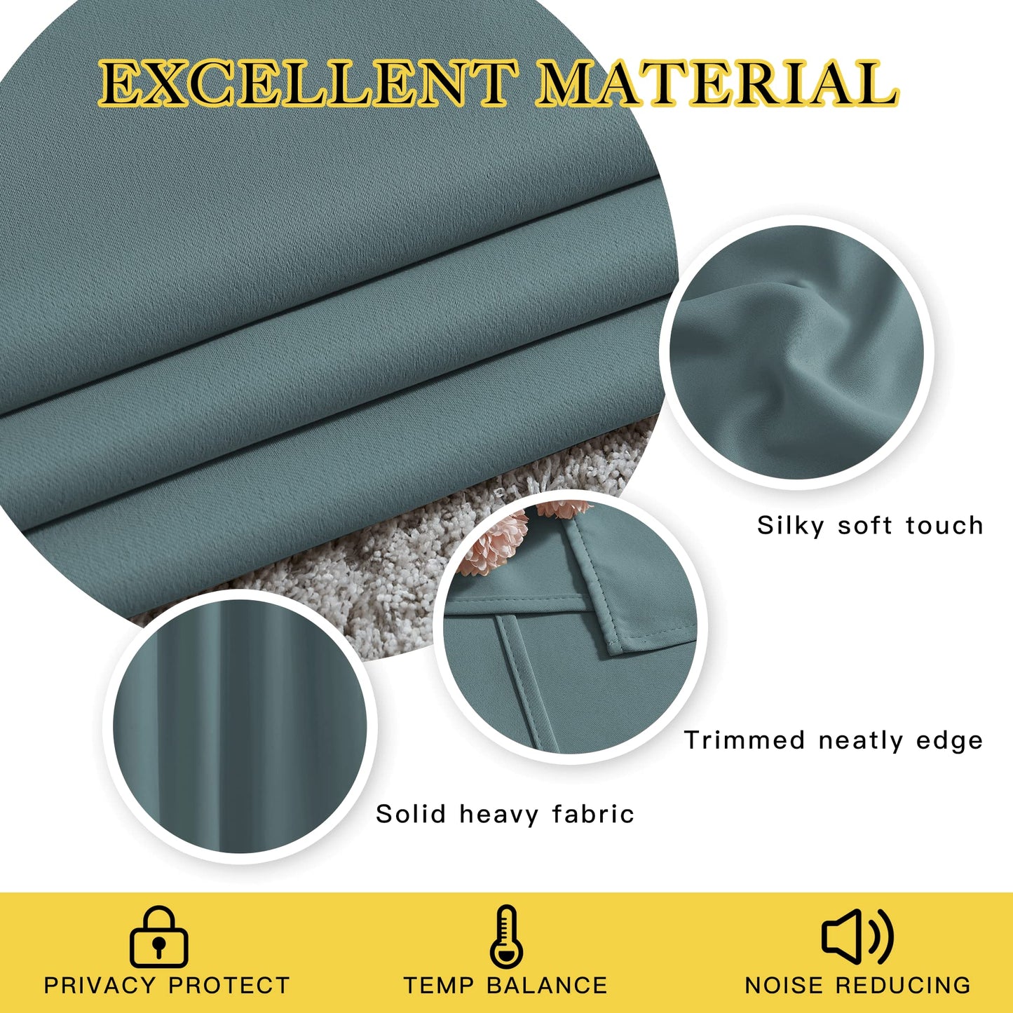 NICETOWN Blackout Greyish Blue Curtains for Sliding Glass Door 2 Panels - Thermal Insulated Grommet Room Darkening Window Drapes Sound Reducing Room Dividers for Living Room (2 Panels, W66 x L84)
