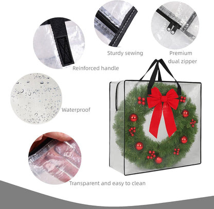 Clear Wreath Storage Bag by [Brand Name] - 26 Inch Square Organizer with Zipper & Handles | Ideal for Holiday Decor & College Moving
