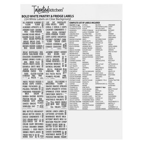 Talented Kitchen 224 White Pantry Labels & Fridge – All Caps Kitchen Pantry Names & Fridge – Food Label Sticker, Water Resistant Pantry Labels for Containers Jar Pantry Organization and Storage