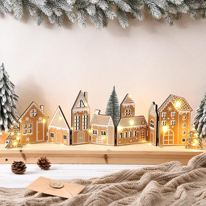 Retisee Christmas Gingerbread House Decorations Set - Foldable Design with LED Light & 2 Trees | Yellow