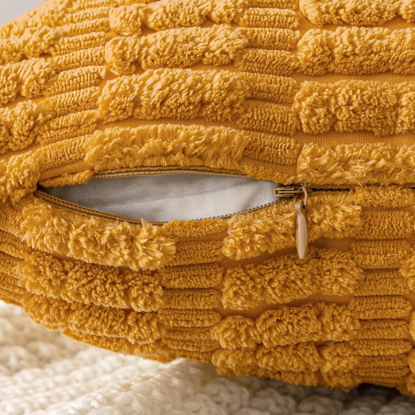 MIULEE Corduroy Decorative Throw Pillow Covers - Soft Boho Striped 18x18 Inch for Modern Farmhouse Decor | Gold Yellow