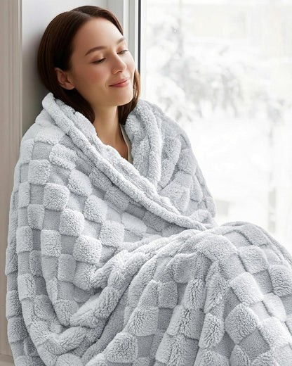 Utopia Bedding Cool Grey Checkered Fleece Throw Blanket - Soft Plush Cozy Design | 50x60 Inches