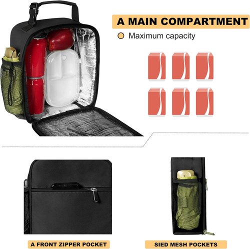 Deosk Insulated Lunch Bag - Reusable Portable Lunchbox for Men & Women | Black, Ideal for School & Work