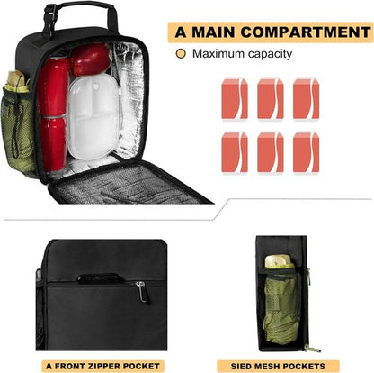 Deosk Insulated Lunch Bag - Reusable Portable Lunchbox for Men & Women | Black, Ideal for School & Work