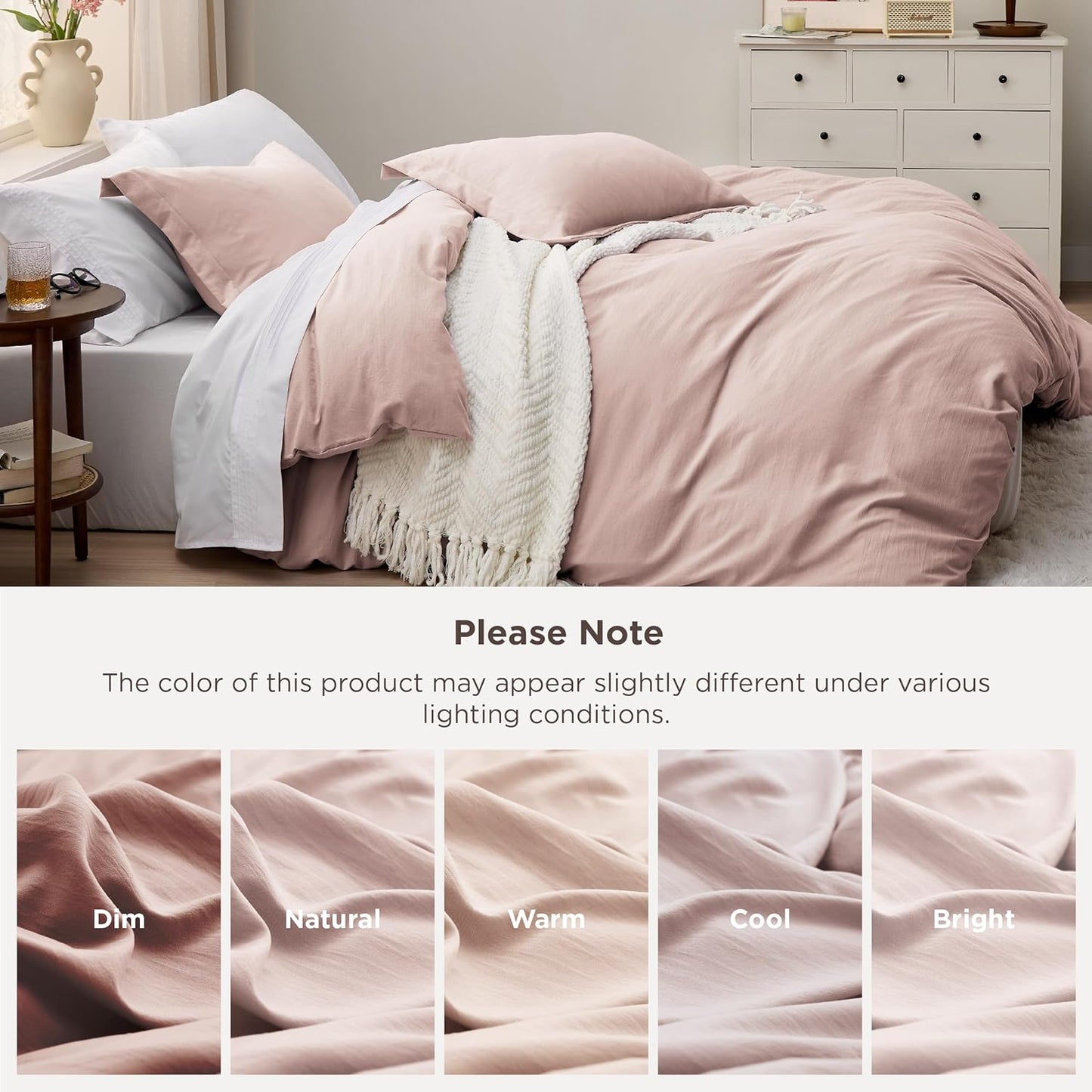Bedsure Rose Pink Duvet Cover Set - Extra Soft 3-Piece King Size Bedding, 104x90 Inches with Zipper Closure & 2 Pillow Shams