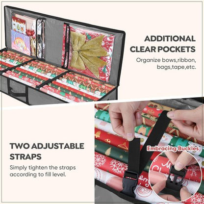 BALEINE Christmas Wrapping Paper Storage Bag - 40" Durable PE with Flexible Partitions & Pockets