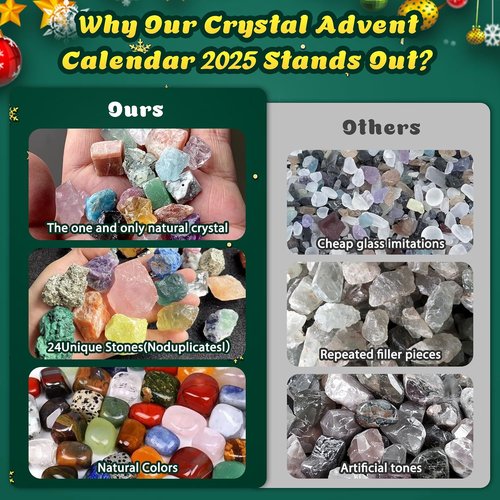 Crystal Advent Calendar 2025 by [Brand Name] - 24-Day Countdown with Natural Chakra Healing Stones | Perfect Christmas Gift for Kids and Pet Lovers