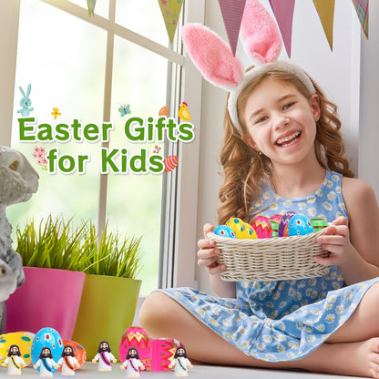 Religious Easter Basket Stuffers - 60 PCS Jesus Figurines & Colorful Eggs for Kids' Egg Hunt