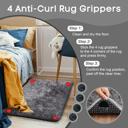 Ophanie Small Grey Area Rug - Fluffy Non-Slip Bedroom Carpet | 2x3 Mini Mat for Home Decor