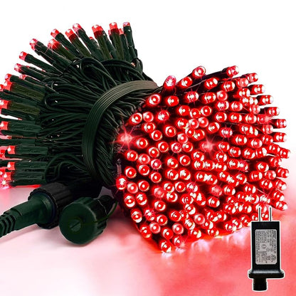 66ft Christmas LED String Lights 200 Red LEDs Green Wire Plug-In with 11 Modes - IP44 Waterproof Indoor/Outdoor, 66ft + 19.2ft Lead, Red (Variation: Red+200LED)