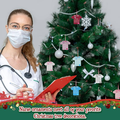 12 Pcs Christmas Nurse Ornament Set - Nurse Scrub Figures with Red Ribbon, Gift for Healthcare Workers