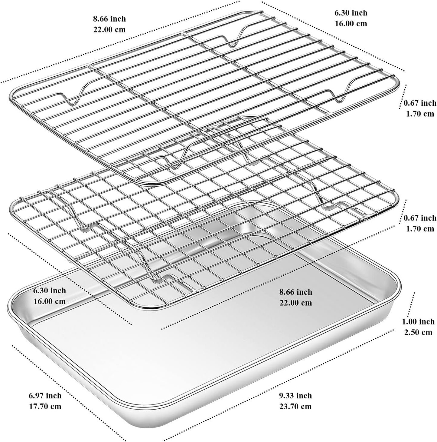 Yododo Baking Sheet Set - 4-Piece Stainless Steel Cookie Sheet with Cooling Racks | 9-Inch Heavy Duty & Easy Clean