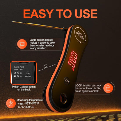 Skiennix Digital Meat Thermometer - Instant Read in 0.5 Seconds | ±0.5°F Accuracy, Waterproof Design