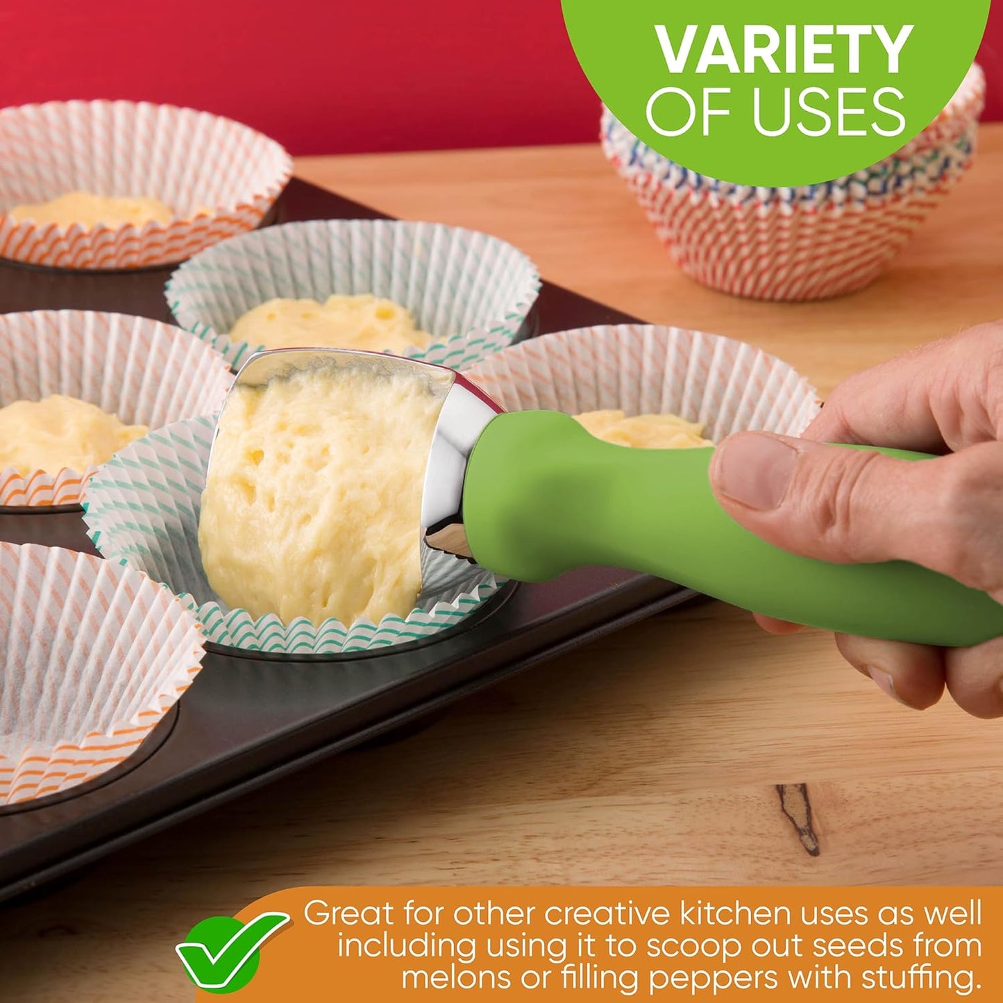 Spring Chef Heavy Duty Ice Cream Scoop - Non-Slip Handle for Easy Serving | Dishwasher Safe, Professional Quality
