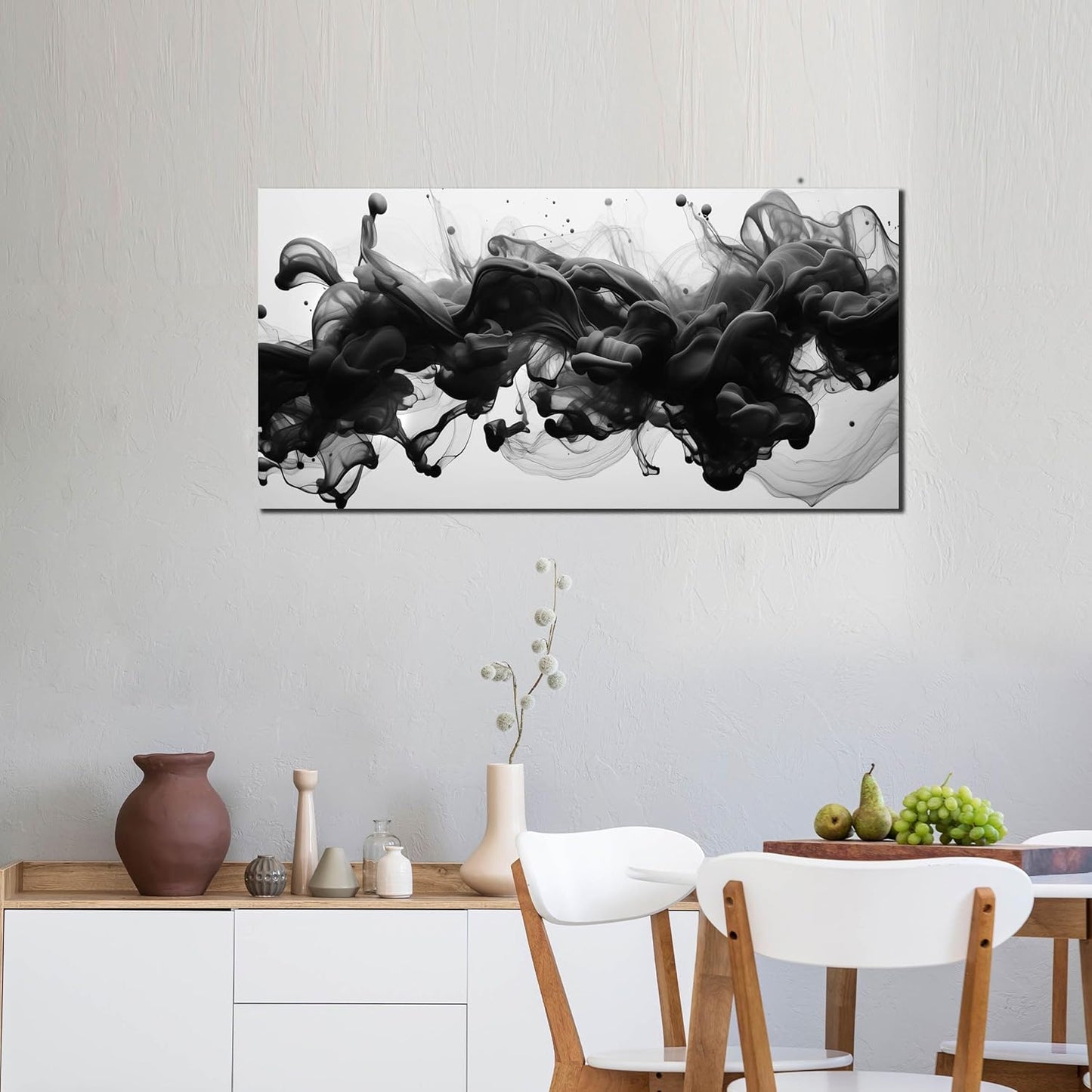 Abstract Black Wall Art - Contemporary Minimalist Canvas Print for Living Room | 40x20 Inches