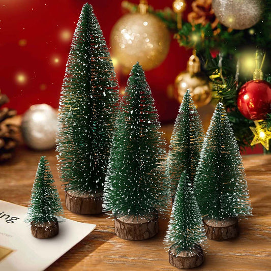 Skiennix Mini Christmas Trees - 6pcs Artificial Bottle Brush Decor for Indoor/Outdoor Holiday Use | Green