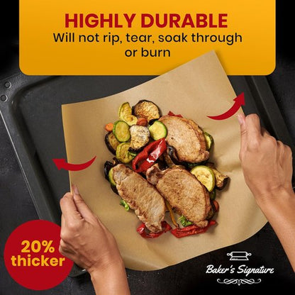 Baker’s Signature Quarter Sheet Pans | 120 Precut Parchment Paper Baking Sheets - Non-Toxic & Silicone Coated