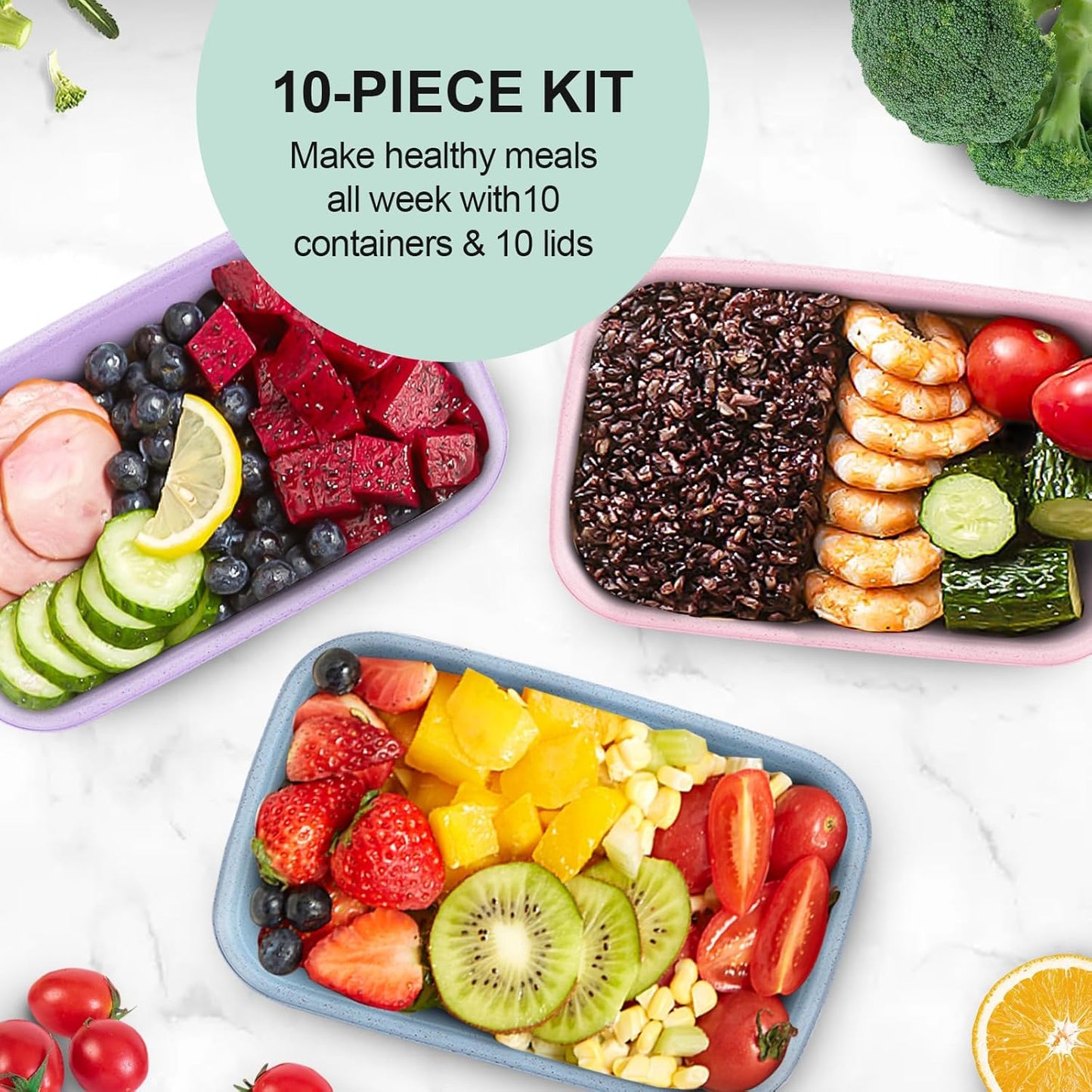 ShopWithGreen Meal Prep Containers - 10PCS Wheat Straw Bento Lunch Boxes | Reusable, Stackable & BPA Free (32 OZ)