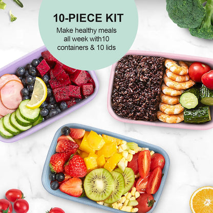 ShopWithGreen Meal Prep Containers - 10PCS Wheat Straw Bento Lunch Boxes | Reusable, Stackable & BPA Free (32 OZ)