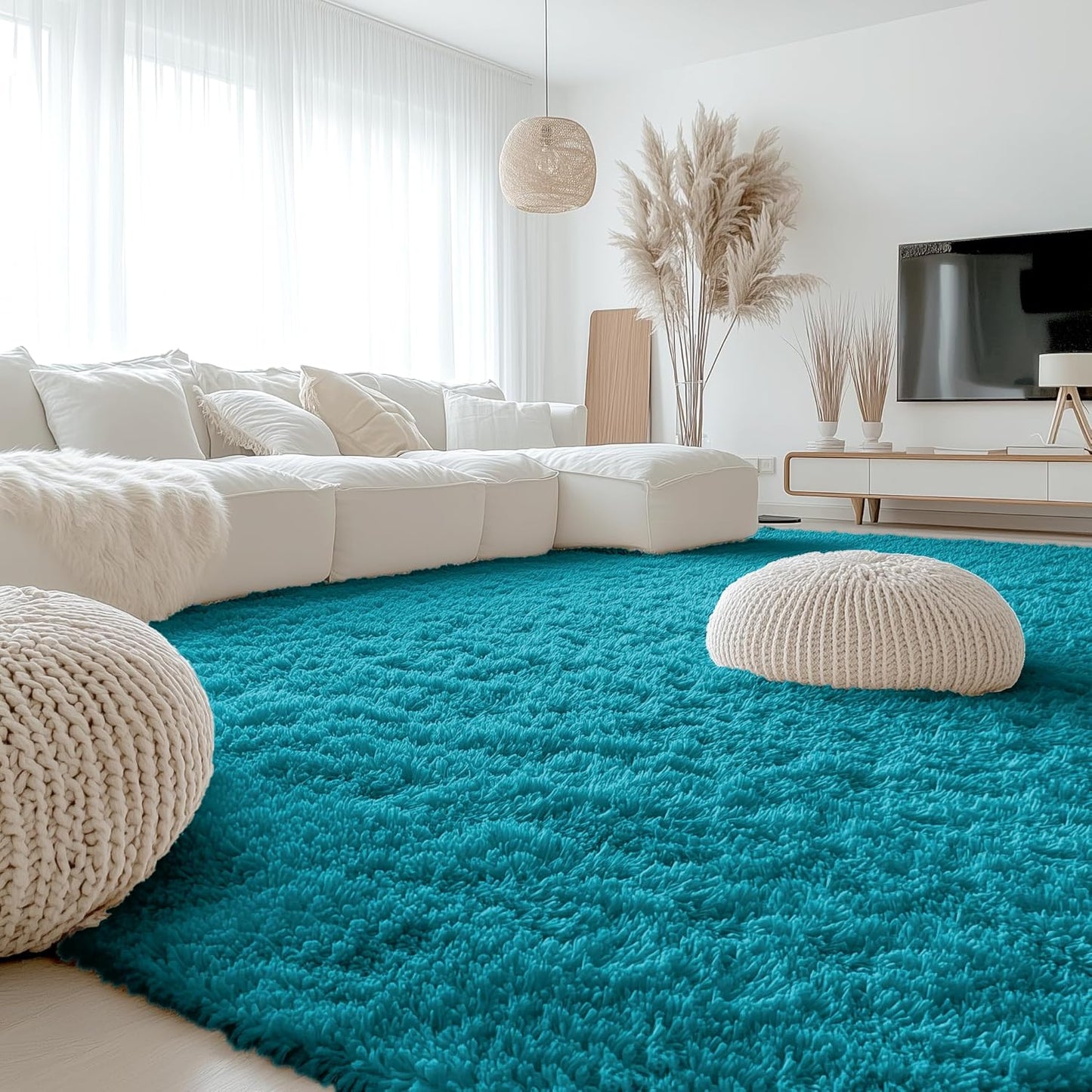 OLANLY Large Area Rug - Soft Fluffy Shaggy Carpet for Living Room & Bedroom | 9x12 Teal Design