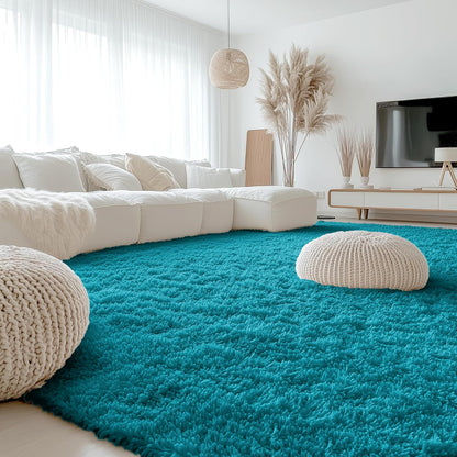 OLANLY Large Area Rug - Soft Fluffy Shaggy Carpet for Living Room & Bedroom | 9x12 Teal Design