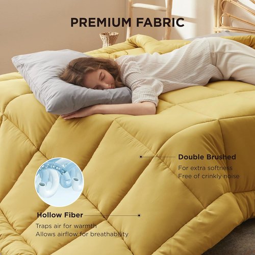 Bedsure Comforter Duvet Insert - All-Season Quilted King Size Bedding, GentleSoft Down Alternative, Mustard Yellow 90 x 102 Inches