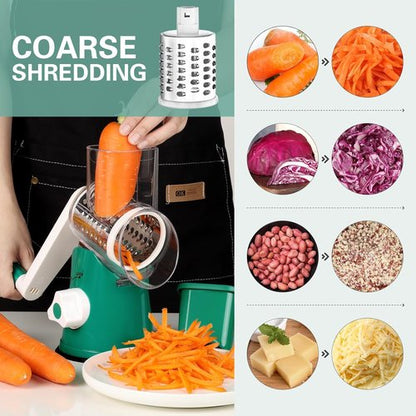 Cambom Rotary Cheese Grater - Hand Crank Shredder for Fresh Cheese & Vegetables | Non-Slip Base, Deep Green