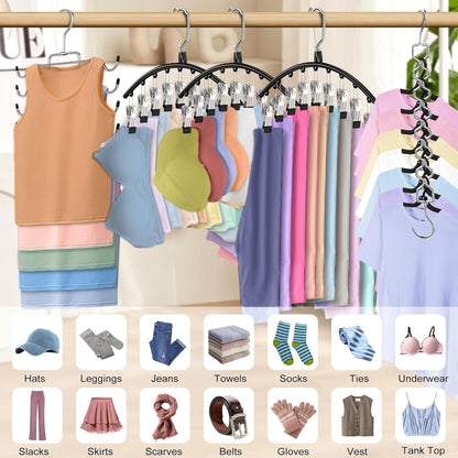 Skiennix Legging Hangers - Space-Saving Closet Organizer with 10 Clips & Tank Top Hanger | 2 Pack