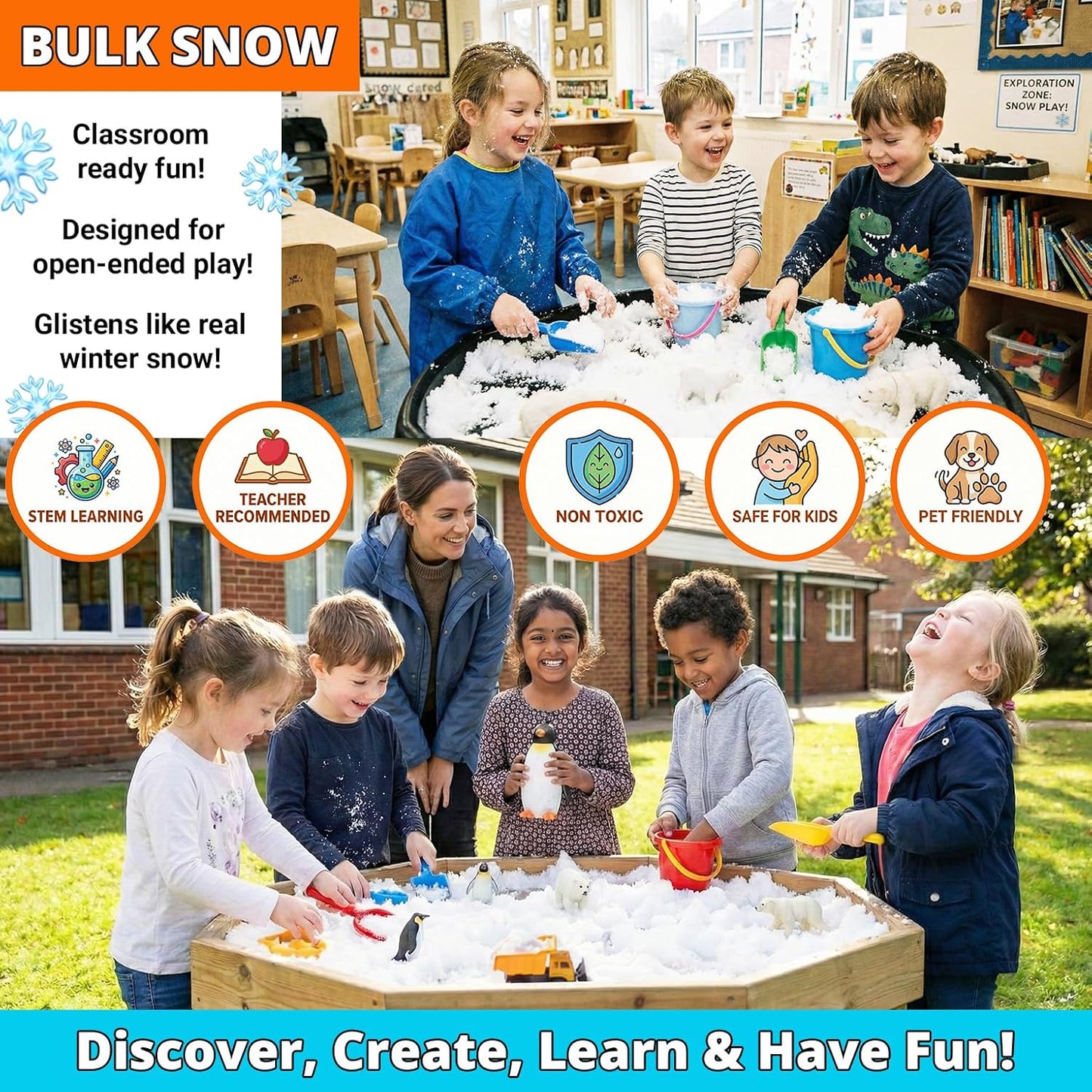 Party Goat Instant Snow Powder - Create 7 Gallons of Fake Snow for Sensory Play | 18oz, Just Add Water
