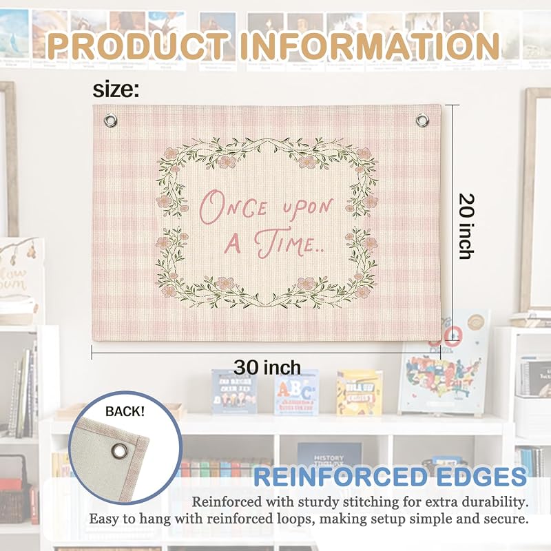 Once Upon A Time Nursery Banner 30x20 Inch - White Linen Look
