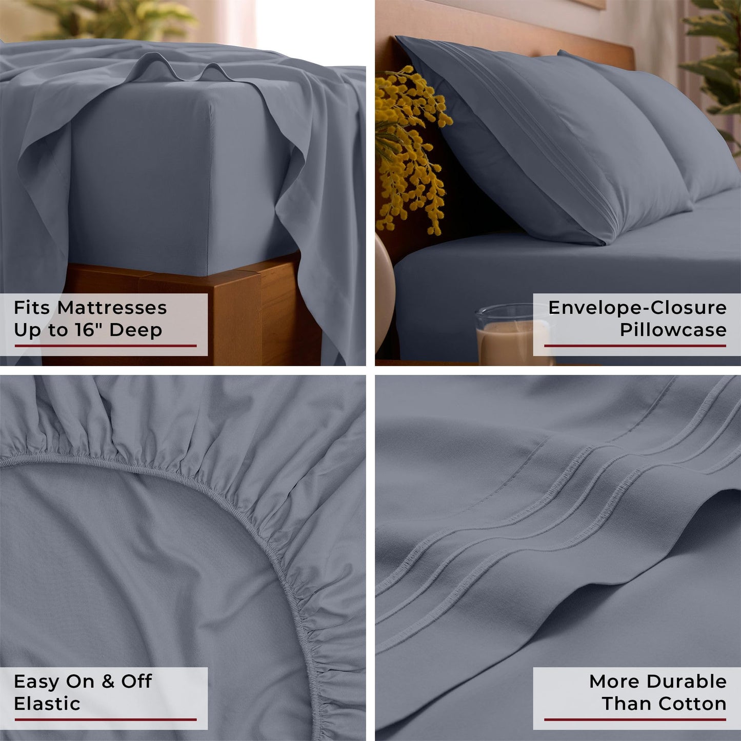 Mellanni Full Sheets Set - 4 PC Iconic Collection Bedding - Hotel Luxury, Extra Soft, Cooling Bed Sheets - Wrinkle, Fade, Stain Resistant (Full, Mineral Gray)