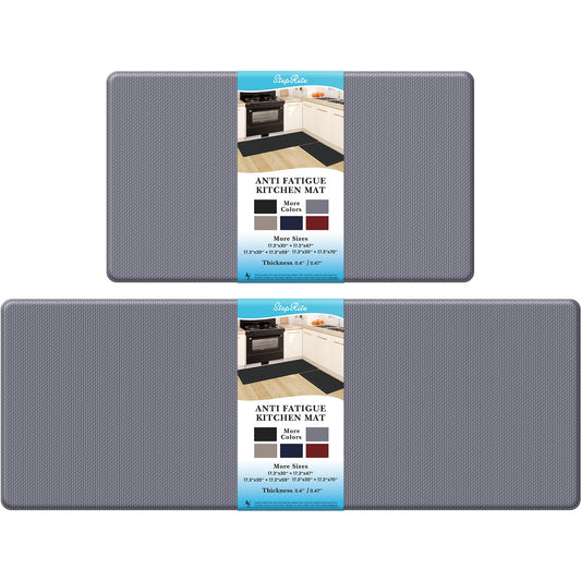 StepRite Kitchen Mats, 2PCS Kitchen Rugs, Cushioned Anti Fatigue Kitchen Mats for Floor, Non-Slip Standing Desk Mat, Waterproof Kitchen Rug Set for Kitchen, Floor, Office,17.3"×30"+17.3"×47", Grey