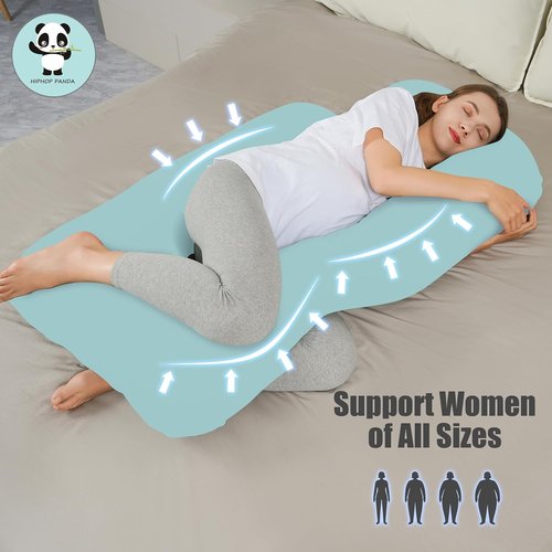 HIPHOP PANDA U-Shaped Pregnancy Pillow - Full Body Maternity Support with Cooling Cover | 57 Inch, Ice Blue