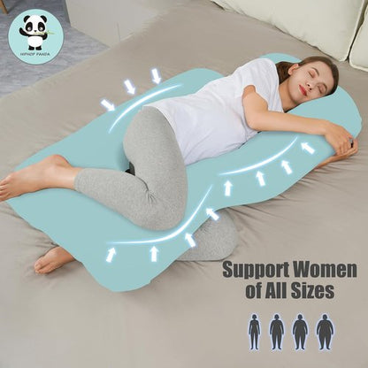 HIPHOP PANDA U-Shaped Pregnancy Pillow - Full Body Maternity Support with Cooling Cover | 57 Inch, Ice Blue