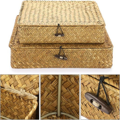 Hipiwe Wicker Storage Bins - Set of 2 Natural Seagrass Baskets with Lids | Multipurpose Home Organizer in Caramel