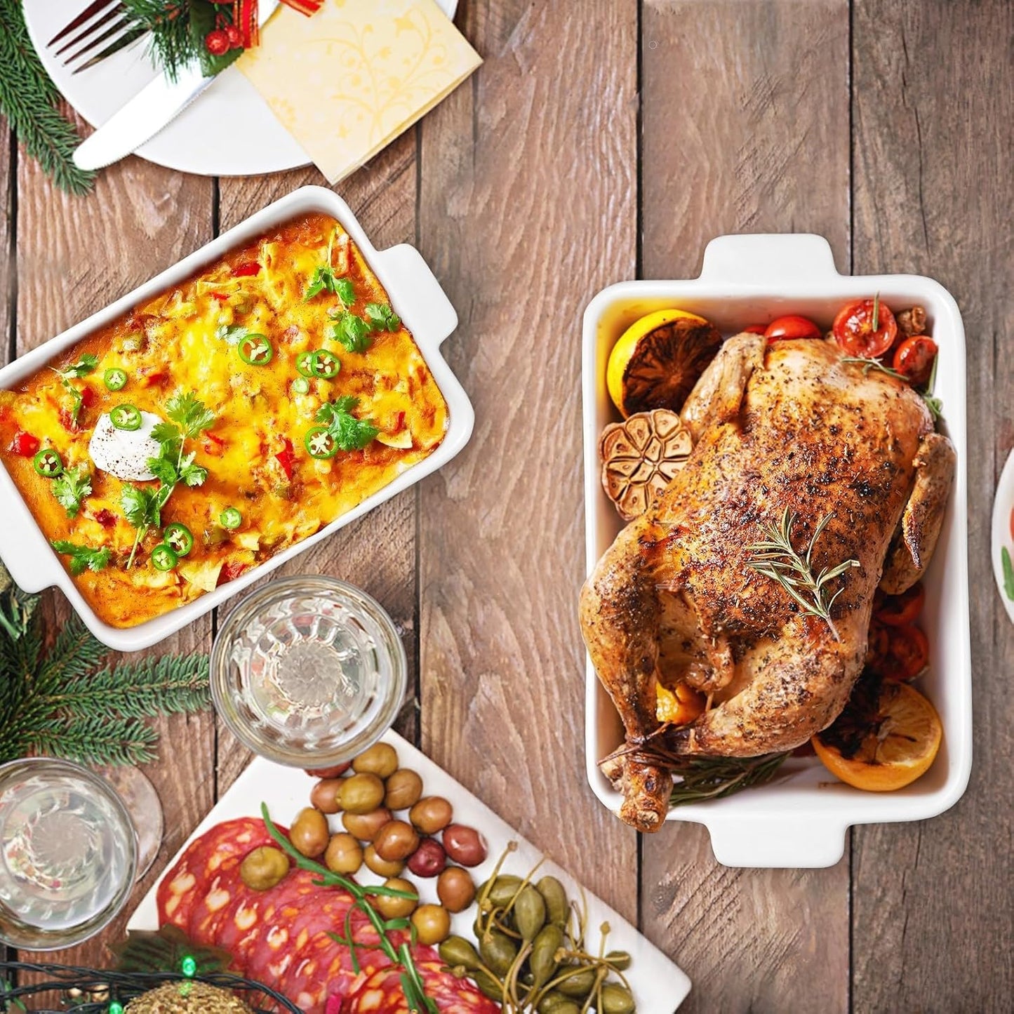 Ceramic Baking Dish Set by [Brand Name] - 2-Piece Rectangular Casserole Pans | 4.4QT & 1.8QT, Oven Safe, Dishwasher Safe, White