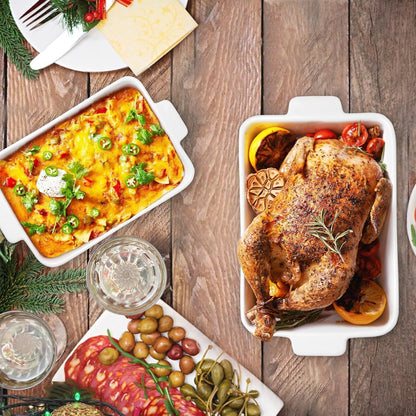 Ceramic Baking Dish Set by [Brand Name] - 2-Piece Rectangular Casserole Pans | 4.4QT & 1.8QT, Oven Safe, Dishwasher Safe, White