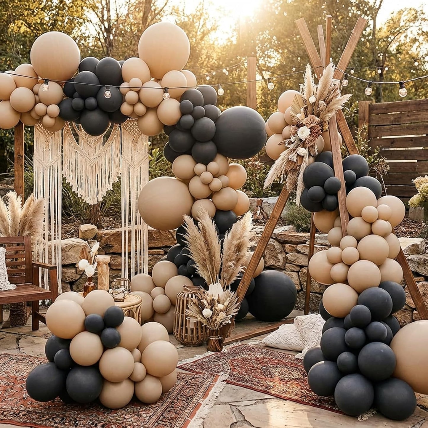RUBFAC Vanilla Brown Beige Balloons - 129-Piece Neutral Boho Garland Kit for Weddings & Parties