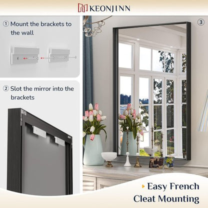 Keonjinn Black Bathroom Mirror - 22 x 30 Inch Brushed Black Framed Rectangle Vanity Mirror | Modern Farmhouse Design